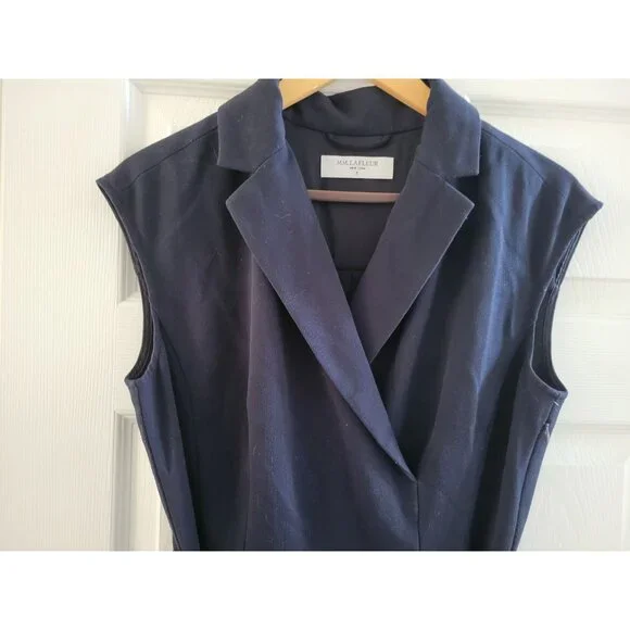 M.M. Lafleur Navy Blue Isabella Dress size Medium Collared V neck Career Office - Picture 4 of 8